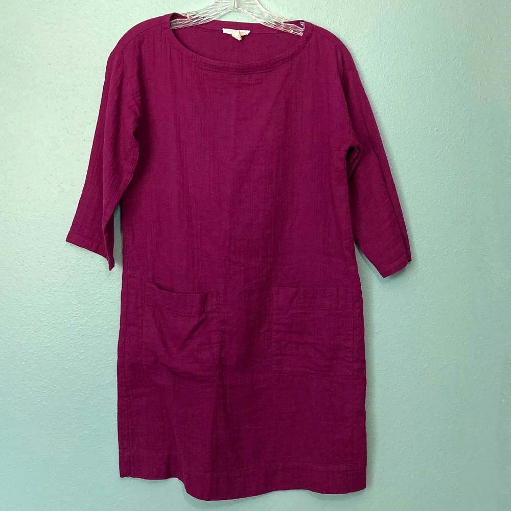 Eileen Fisher 3/4 sleeve knee-length shift dress with front patch pockets